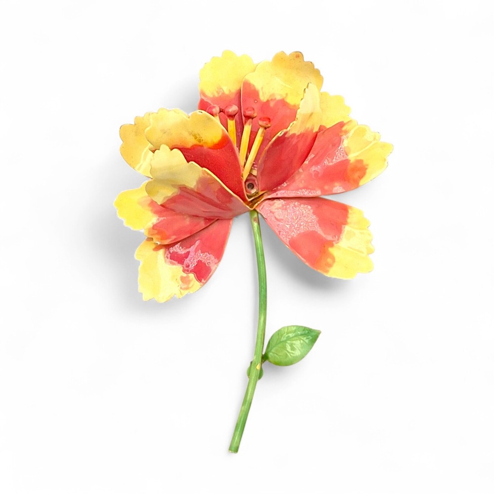 Vintage Parrot Tulip Brooch Enormous Pin Pink Yellow Layered 3D Flower Power